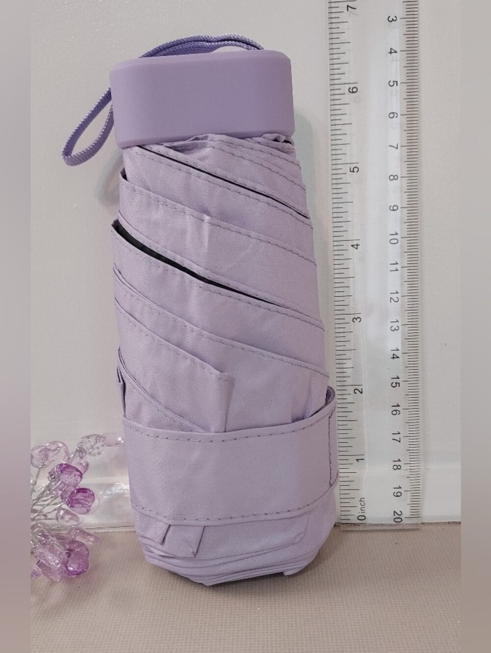 Compact Lavender Travel Umbrella with Carry Case - Picture 7 of 9